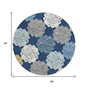 HomeRoots 8' Navy Blue Quatrefoil Area Rug – Washable, Durable Indoor/Outdoor Accent for Modern Living Spaces 661095