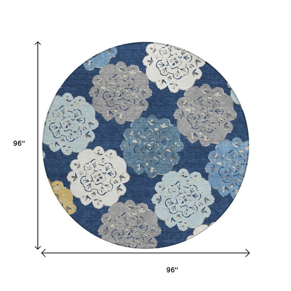HomeRoots 8' Navy Blue Quatrefoil Area Rug – Washable, Durable Indoor/Outdoor Accent for Modern Living Spaces 661095