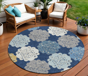 HomeRoots 8' Navy Blue Quatrefoil Area Rug – Washable, Durable Indoor/Outdoor Accent for Modern Living Spaces 661095
