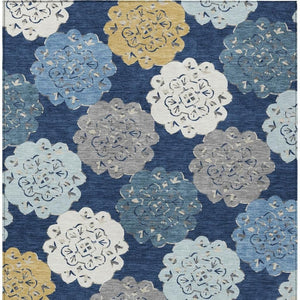 HomeRoots 10' Stylish Navy Blue, Ivory & Gold Quatrefoil Area Rug – Washable, Indoor/Outdoor, Durable Design 661098