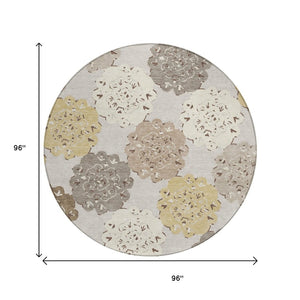 HomeRoots 8' Pearl Ivory Quatrefoil Round Rug - Stylish, Washable, Durable for Indoor & Outdoor Spaces 661101