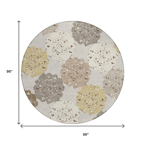 HomeRoots 8' Pearl Ivory Quatrefoil Round Rug - Stylish, Washable, Durable for Indoor & Outdoor Spaces 661101