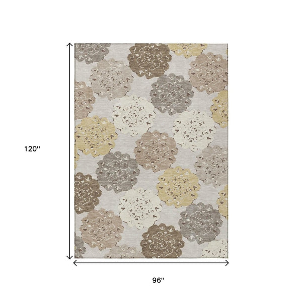 HomeRoots 8' X 10' Quatrefoil Washable Area Rug in Pearl Ivory & Wheat - Durable, Stylish for Indoor/Outdoor Use 661102