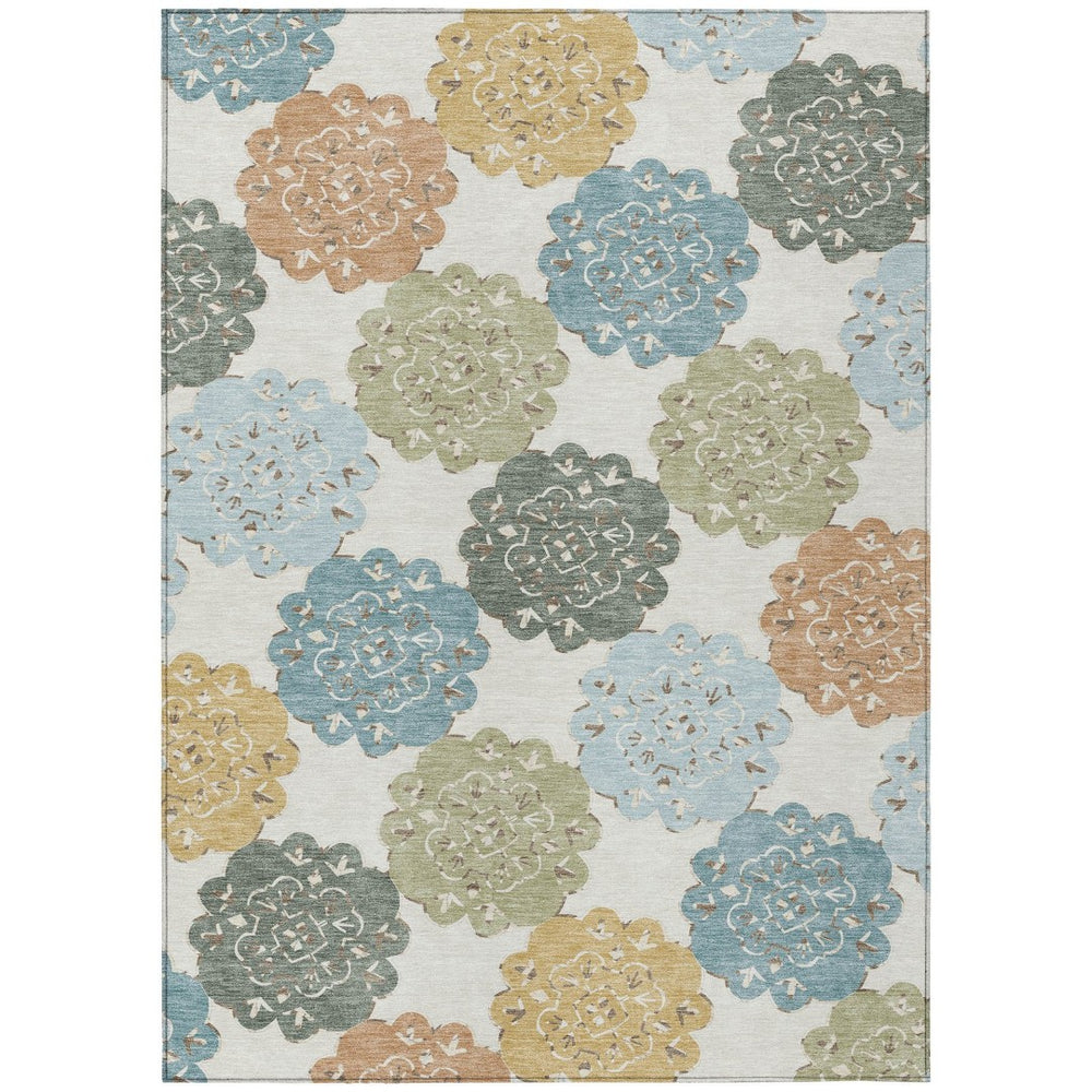 HomeRoots 5' X 8' Quatrefoil Area Rug - Pacific Blue, Ivory & Copper | Washable, Durable & Stylish Décor Piece 661106