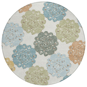 HomeRoots 8' Stylish Quatrefoil Area Rug in Pacific Blue, Ivory & Copper – Washable, Durable for Indoors & Outdoors 661107