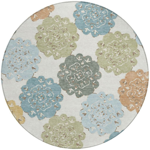 HomeRoots 8' Stylish Quatrefoil Area Rug in Pacific Blue, Ivory & Copper – Washable, Durable for Indoors & Outdoors 661107