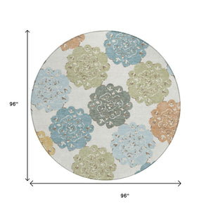HomeRoots 8' Stylish Quatrefoil Area Rug in Pacific Blue, Ivory & Copper – Washable, Durable for Indoors & Outdoors 661107