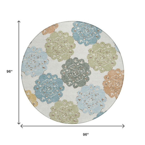 HomeRoots 8' Stylish Quatrefoil Area Rug in Pacific Blue, Ivory & Copper – Washable, Durable for Indoors & Outdoors 661107