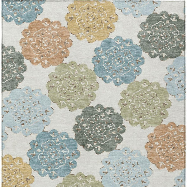 HomeRoots 10' Pacific Blue Ivory Copper Quatrefoil Area Rug - Washable, Durable for Indoor & Outdoor Spaces 661110