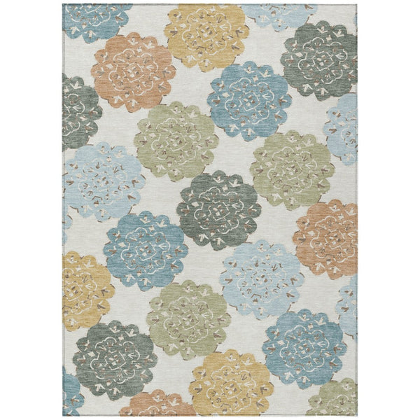 HomeRoots 10' Pacific Blue Ivory Copper Quatrefoil Area Rug - Washable, Durable for Indoor & Outdoor Spaces 661110