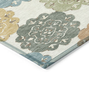HomeRoots 10' Pacific Blue Ivory Copper Quatrefoil Area Rug - Washable, Durable for Indoor & Outdoor Spaces 661110