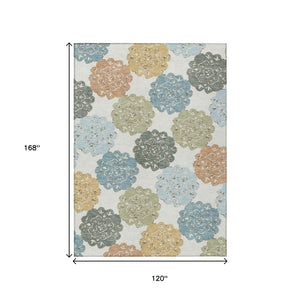 HomeRoots 10' Pacific Blue Ivory Copper Quatrefoil Area Rug - Washable, Durable for Indoor & Outdoor Spaces 661110