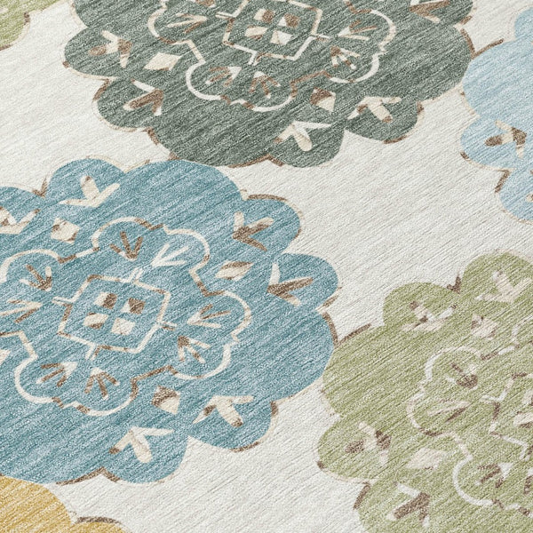 HomeRoots 10' Pacific Blue Ivory Copper Quatrefoil Area Rug - Washable, Durable for Indoor & Outdoor Spaces 661110