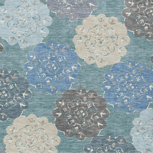 HomeRoots 5' X 8' Teal Blue Beige Ivory Quatrefoil Rug - Stylish, Washable, Indoor/Outdoor, Stain-Resistant Design 661112