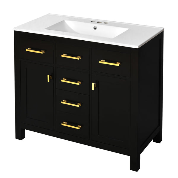 English Elm 72'' Modern Bathroom Vanity Set With Durable Ceramic Sink, Solid Wood Frame, Ample Storage & Style N710SS00011B