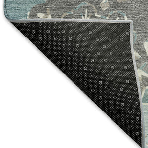 HomeRoots 8' Stylish Teal Blue and Beige Round Quatrefoil Area Rug – Durable, Washable, Indoor/Outdoor Design! 661113