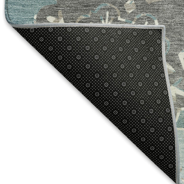 HomeRoots 8' Stylish Teal Blue and Beige Round Quatrefoil Area Rug – Durable, Washable, Indoor/Outdoor Design! 661113
