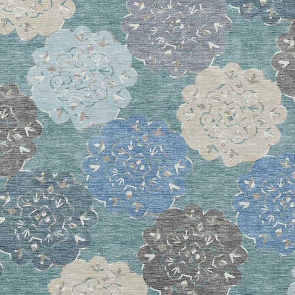 HomeRoots 8' X 10' Stylish Teal Blue Beige Ivory Quatrefoil Washable Indoor Outdoor Area Rug for Versatile Spaces 661114
