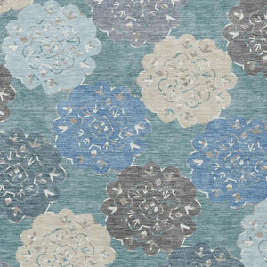 HomeRoots 9' X 12' Teal Blue Quatrefoil Washable Rug - Stylish, Durable for Indoor & Outdoor Spaces, Easy Care! 661115