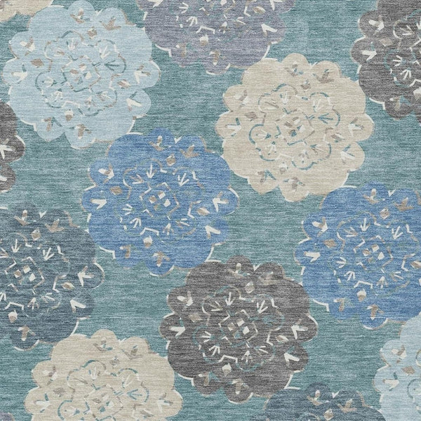 HomeRoots 9' X 12' Teal Blue Quatrefoil Washable Rug - Stylish, Durable for Indoor & Outdoor Spaces, Easy Care! 661115