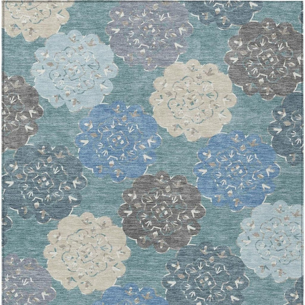 HomeRoots 10' X 14' Teal Blue Beige Ivory Quatrefoil Washable Rug - Durable Indoor/Outdoor Style for Any Space 661116