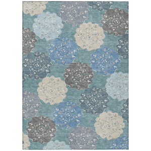 HomeRoots 10' X 14' Teal Blue Beige Ivory Quatrefoil Washable Rug - Durable Indoor/Outdoor Style for Any Space 661116