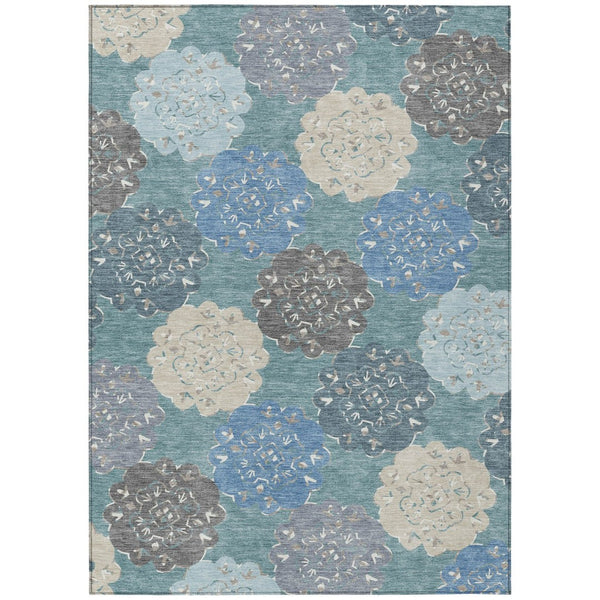 HomeRoots 10' X 14' Teal Blue Beige Ivory Quatrefoil Washable Rug - Durable Indoor/Outdoor Style for Any Space 661116