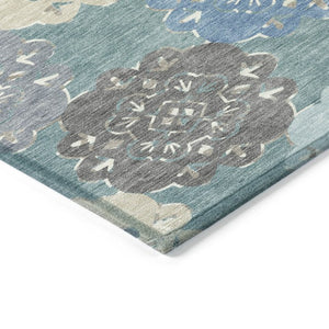 HomeRoots 10' X 14' Teal Blue Beige Ivory Quatrefoil Washable Rug - Durable Indoor/Outdoor Style for Any Space 661116
