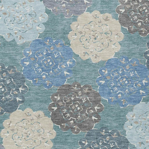 HomeRoots 10' X 14' Teal Blue Beige Ivory Quatrefoil Washable Rug - Durable Indoor/Outdoor Style for Any Space 661116