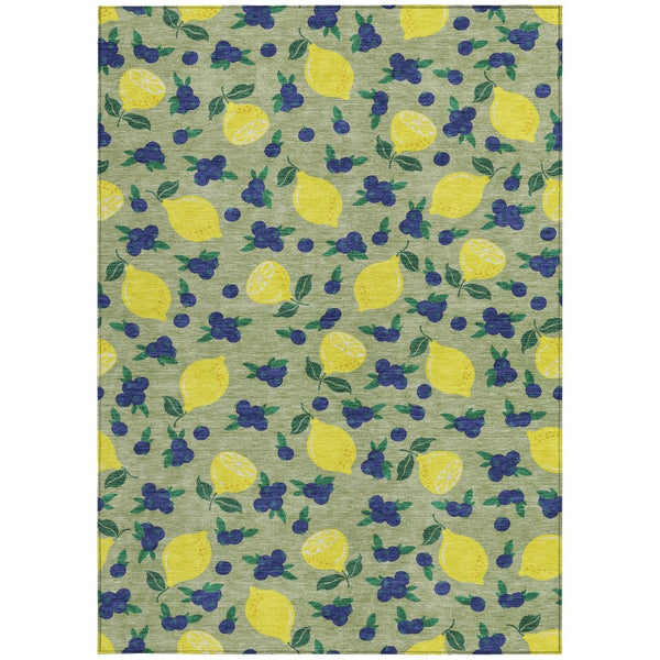 HomeRoots 8' Washable Area Rug with Vibrant Artichoke Green, Yellow & Blue Lemon Motifs - Indoor/Outdoor Decor 661120
