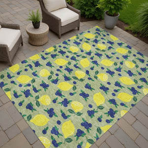 HomeRoots 8' Washable Area Rug with Vibrant Artichoke Green, Yellow & Blue Lemon Motifs - Indoor/Outdoor Decor 661120