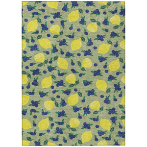 HomeRoots 8' Washable Area Rug with Vibrant Artichoke Green, Yellow & Blue Lemon Motifs - Indoor/Outdoor Decor 661120