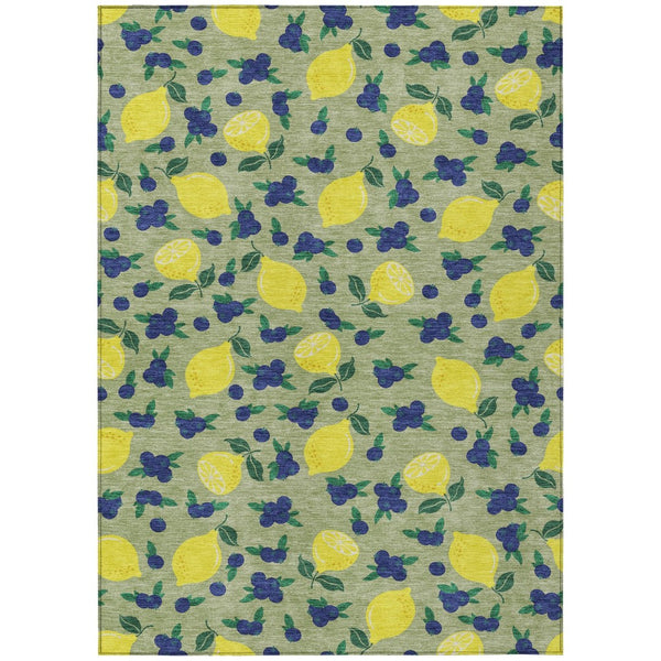 HomeRoots 8' Washable Area Rug with Vibrant Artichoke Green, Yellow & Blue Lemon Motifs - Indoor/Outdoor Decor 661120