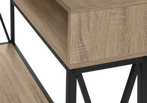 English Elm Accent Taupe Console Table 47"L x 9"D x 31"H – Narrow Entryway Sofa Table with Black Metal X Frame, Two Shelves B2710P221336