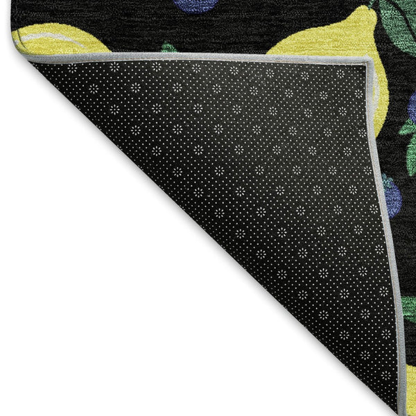 HomeRoots 8' Vibrant Black Yellow Blue Round Lemons Washable Area Rug for Indoor Outdoor Spaces - Durable & Stylish 661125
