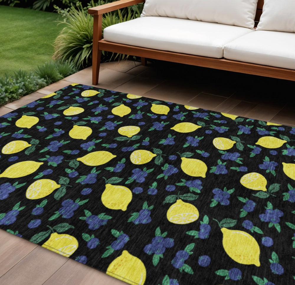 HomeRoots 8' X 10' Washable Lemons Area Rug – Durable, Stain-Resistant, Versatile for Indoor & Outdoor Spaces 661126