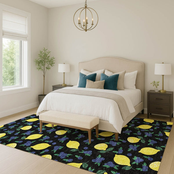 HomeRoots 8' X 10' Washable Lemons Area Rug – Durable, Stain-Resistant, Versatile for Indoor & Outdoor Spaces 661126