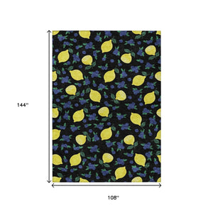 HomeRoots 9' X 12' Vibrant Black Yellow Blue Lemons Washable Rug - Perfect for Indoor & Outdoor Spaces! 661127