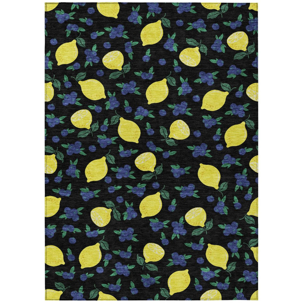 HomeRoots 9' X 12' Vibrant Black Yellow Blue Lemons Washable Rug - Perfect for Indoor & Outdoor Spaces! 661127