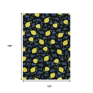 HomeRoots 10' Vibrant Lemons Washable Indoor/Outdoor Area Rug - Bold Black, Yellow & Blue Design for High-Traffic Areas 661128