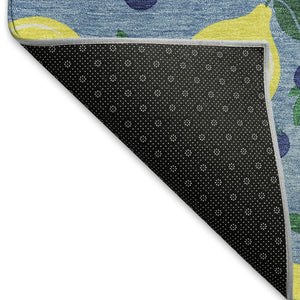 HomeRoots 8' Denim Blue Round Lemons Area Rug - Vibrant, Washable, Durable for Indoor & Outdoor Spaces 661131