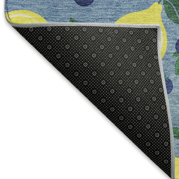 HomeRoots 8' Denim Blue Round Lemons Area Rug - Vibrant, Washable, Durable for Indoor & Outdoor Spaces 661131