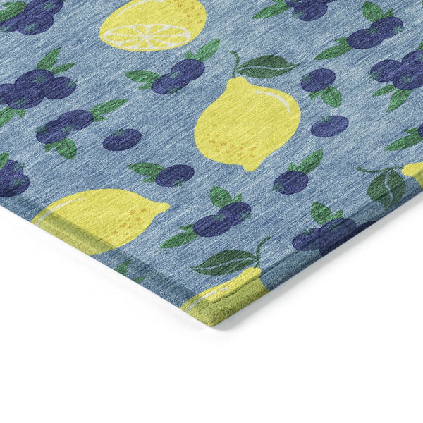 HomeRoots 8' Denim Blue Round Lemons Area Rug - Vibrant, Washable, Durable for Indoor & Outdoor Spaces 661131