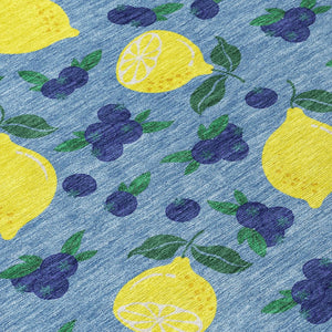 HomeRoots 8' Denim Blue Round Lemons Area Rug - Vibrant, Washable, Durable for Indoor & Outdoor Spaces 661131