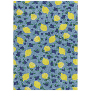 HomeRoots 9' X 12' Vibrant Lemons Washable Area Rug in Denim Blue, Yellow & Green - Perfect for Indoor/Outdoor Use! 661133