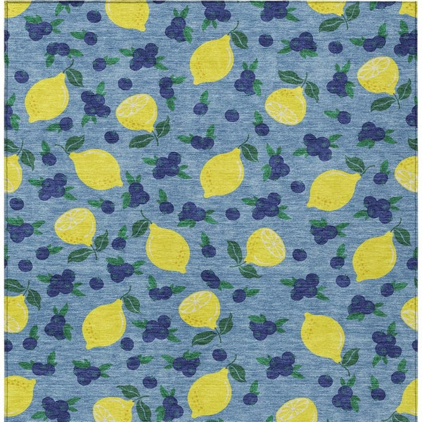 HomeRoots 9' X 12' Vibrant Lemons Washable Area Rug in Denim Blue, Yellow & Green - Perfect for Indoor/Outdoor Use! 661133
