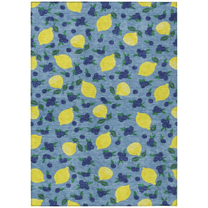 HomeRoots 10' Indoor Outdoor Area Rug - Vibrant Lemon Motif in Denim Blue, Yellow & Green - Washable & Durable! 661134