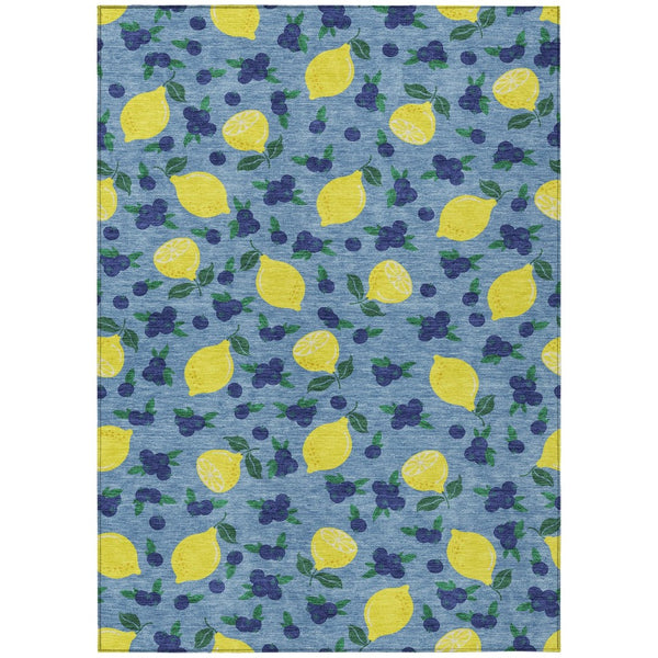 HomeRoots 10' Indoor Outdoor Area Rug - Vibrant Lemon Motif in Denim Blue, Yellow & Green - Washable & Durable! 661134