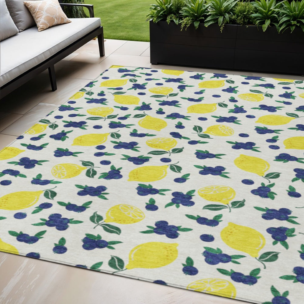 HomeRoots 5' X 8' Lemon Motif Washable Area Rug - Durable, Stylish Indoor/Outdoor Accent for Any Space 661136