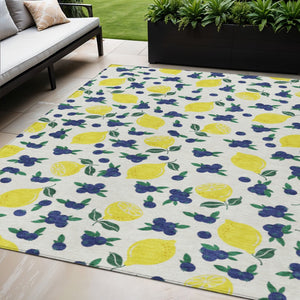 HomeRoots 5' X 8' Lemon Motif Washable Area Rug - Durable, Stylish Indoor/Outdoor Accent for Any Space 661136